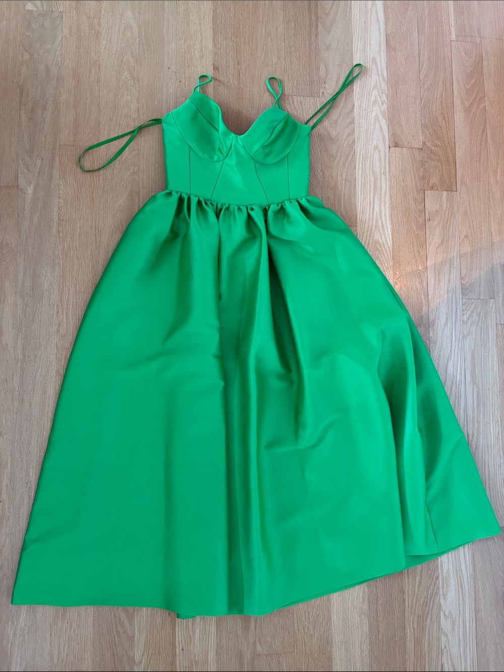 NICHOLAS Bright Green Corset Midi Dress with Spaghetti Straps